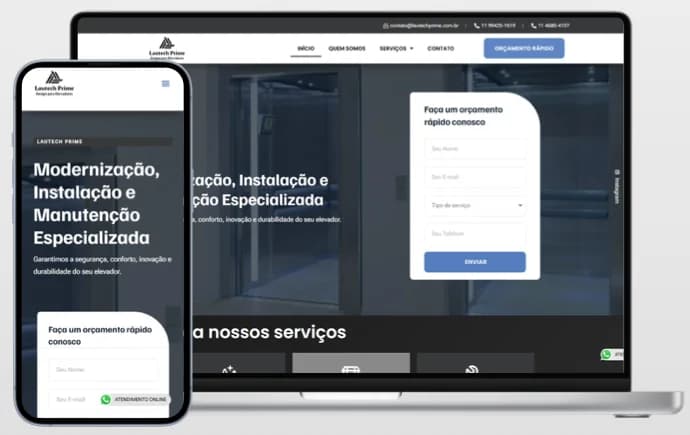 Site da Lautech Prime exibido em notebook e celular